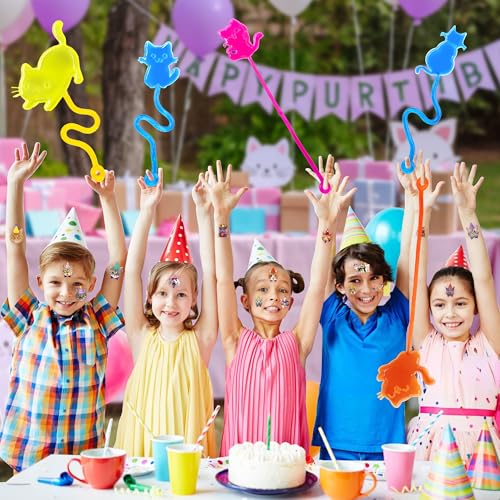48PCS Cat Party Favors - 24PCS Temporary Tattoos & 24PCS Stick Hands - Perfect Birthday Party Supplies, Goodie Bag Stuffers, Treasure Box Toys, Classroom Prizes, and Student Gifts