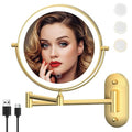 Rechargeable Wall Mounted Lighted Makeup Vanity Mirror 8 Inch Double Sided 1X 10X Magnifying Bathroom Mirror, 3 Color Lighting, Touch Screen Dimming, 360 Rotation Shaving Mirror