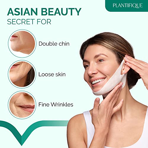 PLANTIFIQUE V-Line Collagen Mask for face 10 PCS Chin Strap for Double Chin Women & Men and Gold Under Eye Patches for Puffy Eyes and Dark Circles 20 Pairs Under Eye Masks for Dark Circles