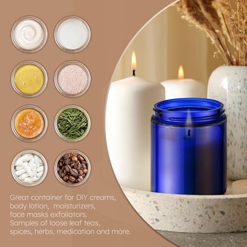 8oz Blue Glass Jars with Lids - 3 Pack for Candles & Storage