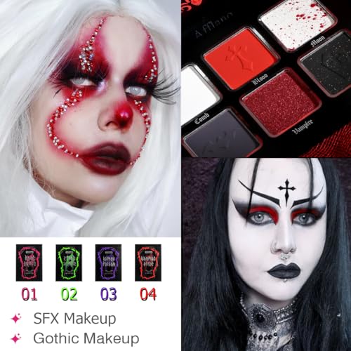 Afflano Red Black Eyeshadow Goth Makeup Palette, Vampire Blood Red Halloween Makeup Palette, Burgundy Dark Smokey Eye Shadow Palette Pigmented, Smoky Eyes Black Red Eyeshadow Costume Clown SFX Makeup