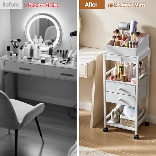 Luxspire Makeup Organizer Cart, Floor Skincare Organizers, Makeup Storage with Drawers, Vanity Organizer Cosmetics Display Cases Holder for Skin Care Perfume Nail Polish Makeup Brush Hair Tool, White