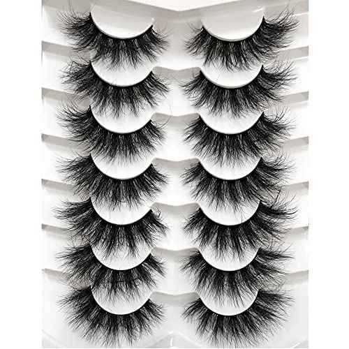 Pooplunch False Eyelashes Faux Mink Lashes Cat-Eye Look 18MM Wispy Long 8D Volume Fake Eyelash Strips 7 Pairs Pack