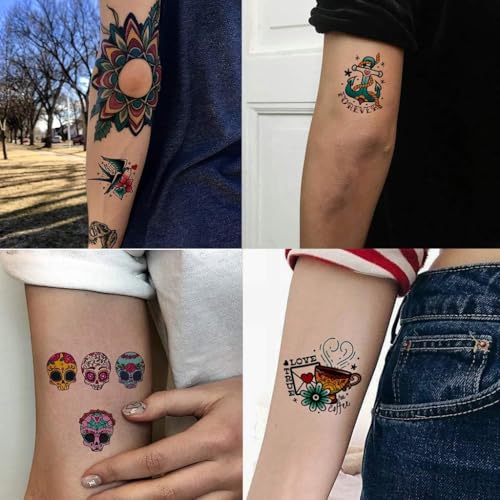 CARGEN Temporary Tattoos - 23 Classic Designs Skull Rose Bird