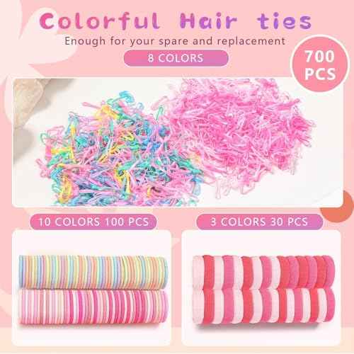 873 PCS Girls Hair Accessories-Pink Hair Bows, Clips, Elastics, Ponytail Holders, Rubber Bands, Hair Wax Stick & Cute Box, Massive Collection Hair Ties Clips for Girls, Christmas Gifts(Pink)