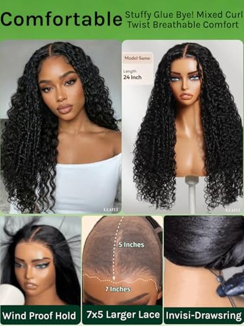 KLAIYI 16-Inch Water Wave Human Hair Wig - Glueless HD Lace