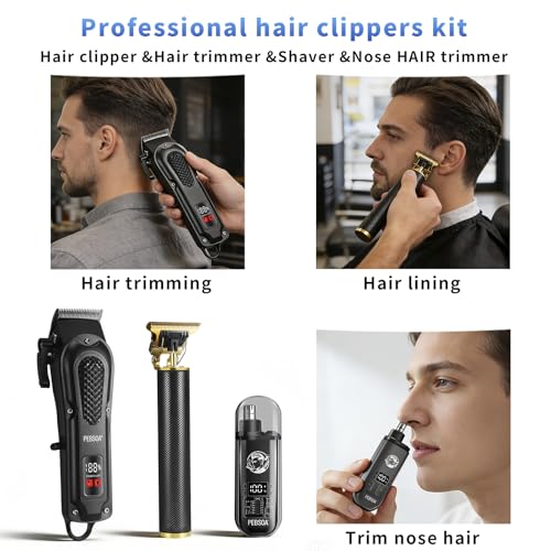 Pebsoa Professional Men's Hair Trimmer Set with T-Blade & Nose Trimmer