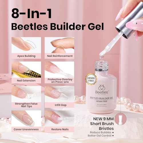 Beetles HEMA Free Builder Nail Gel with No Wipe Top Coat Gel Nail Polish and Base Coat Set for Nails Shine Finish and Long Lasting Upgraded Safe Low-Sensitivity Formula Nail Gifts for Women