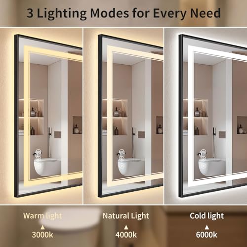 30"x36" LED Bathroom Mirror with Anti-Fog, Dimmable & Backlit