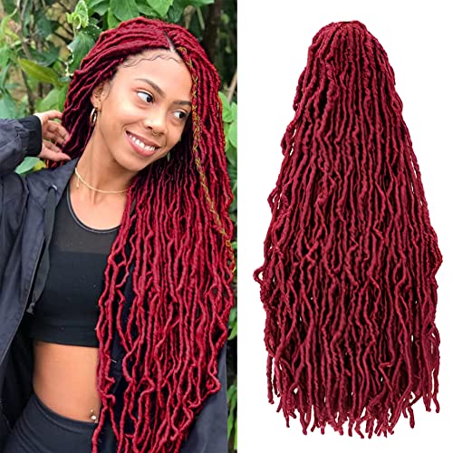 9Packs Nu Locs Crochet Hair Braids Long Soft Locs 24inch Crochet Hair Pre-looped Goddess locs Curly wave Synthetic Hair for Black Women (Burgundy, 24)