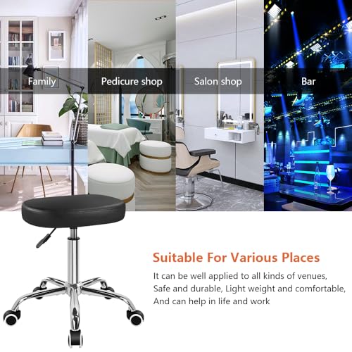 KKTONER Square Rolling Stool Swivel Height Adjustable Stool for Office Salon Home Coffee Shop Bar SPA Chair Black
