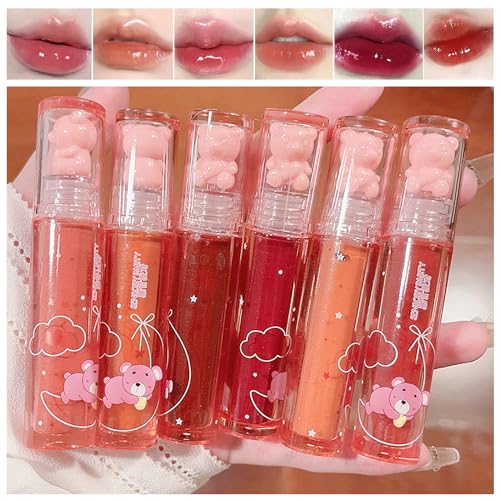 6-Color Bear Jelly Lip Gloss – Plumping, Moisturizing Lip Tint