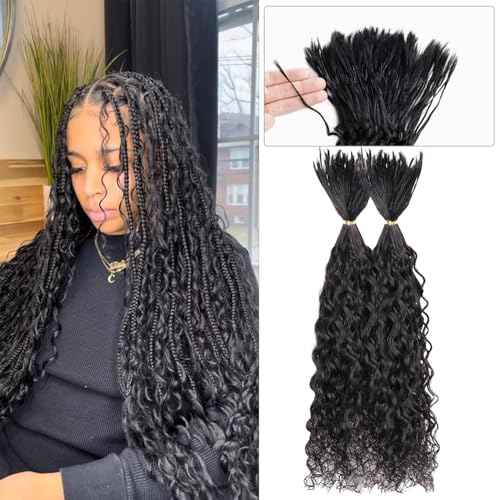 Pre-Divided Human Braiding Hair for Boho Braids Water Deep Wave Human Hair Bulk for Braiding No Weft Curly Human Hair Bundles for Boho Locs Boho Crochet Braids Hair Extensions (1B, 18"-320Strands)