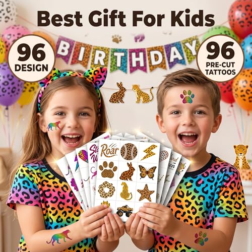 96 Cheetah Print Temporary Tattoos for Kids | Party Favors