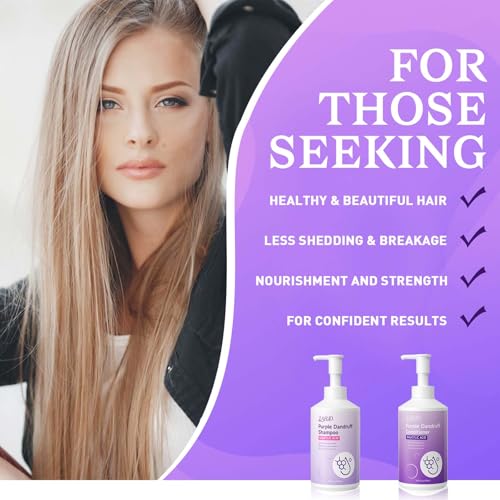 Dandruff Shampoo And Conditioner Set for Women & Men,Deep Cleanser - Purple Dandruff and Dry Itchy Scalp - Therapeutic Grade - Helps Promote Hair Growth - 16.9 Fl Oz
