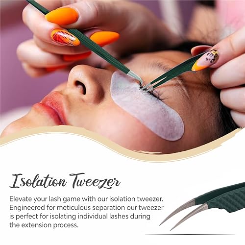 SV Lash Tweezers | Lash Extension Tweezers Set | 5Pcs Stainless Steel Eyelash Extension Tweezers Set | Volume/Isolation Nail Art Curved Tweezers (Green 4 Pc)