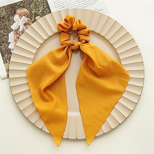 Beige and Black Chiffon Scrunchies with Bows, Ribbon Hair Ties and Ponytail Holders for Women and Girls (Plaid, Flower - 4Pcs)