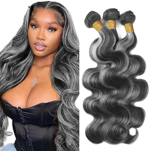 P1B Grey Body Wave Human Hair Bundles - 24 Inch, 3 Pack