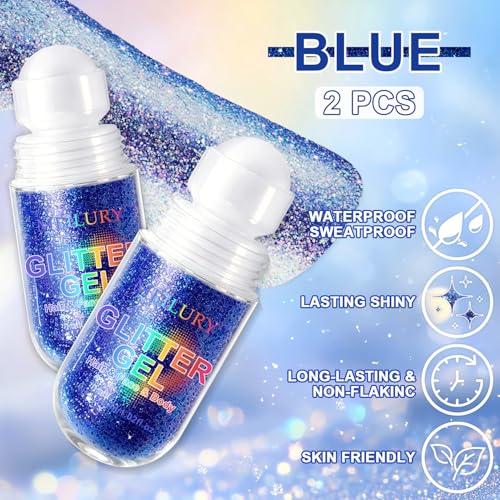Meilury Holographic Roll-On Body & Face Glitter Gel for Party & Rave Makeup