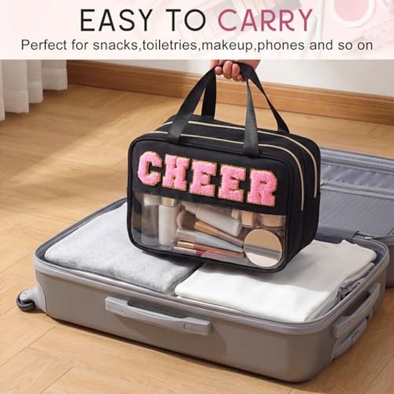 Cheer Makeup Bag with Chenille Letters - Waterproof Travel Organizer