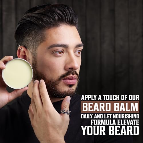 Viking Revolution 4 Beard Balm Variety Pack (1oz Each) - Sandalwood, Pine & Cedar, Bay Rum, Clary Sage - Styles, Strengthens and Softens Beards and Mustaches - Wax for Men (Pack of 2)
