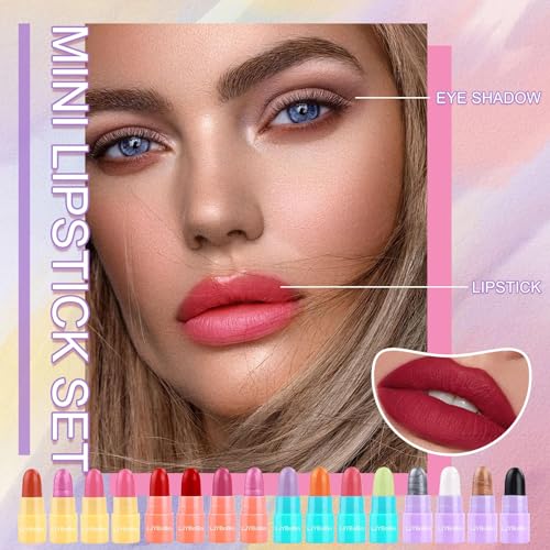 16 Piece Mini Lipstick & Eyeshadow Stick Set - Matte & Shimmer