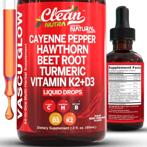 Clean Nutra Vascu Glow Liquid Drops - Cayenne Pepper, Turmeric & D3/K2