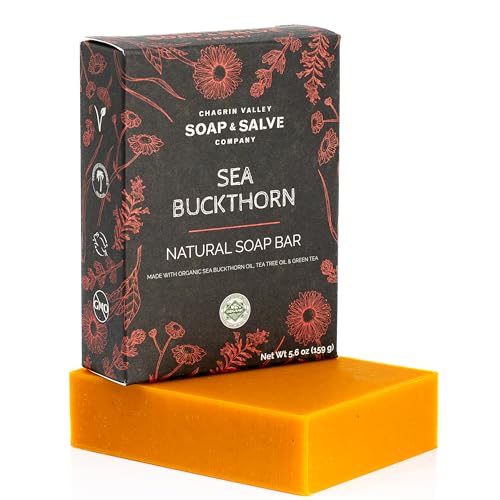Chagrin Valley Natural Soap Bar - Sea Buckthorn, Organic Tea Tree Oil & Green Tea - Good for Sensitive and Irritated Skin - Large 5.6 oz Face & Bath Soap