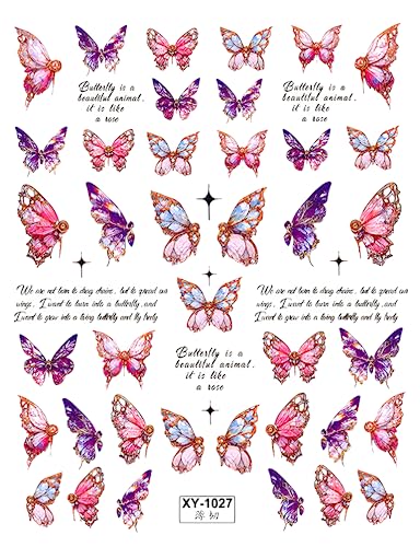 Butterfly Nail Art Stciekrs Decals 5D Self-Adhesive Pegatinas Uñas Nail Decals Pink Butterfly Nail Supplies for DIY Acrylic Nails for Women and Girls