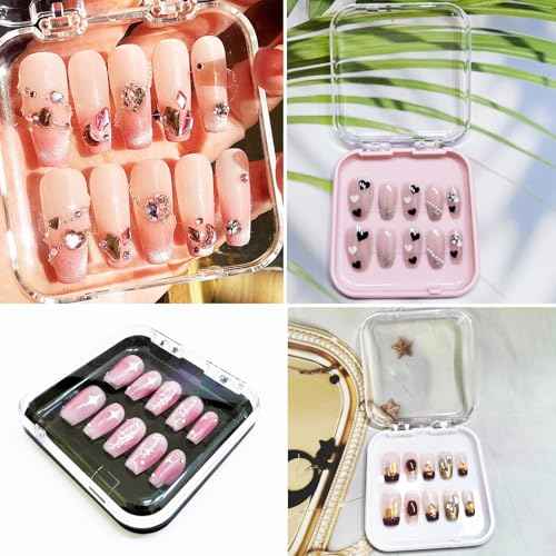 14 Pcs Press On Nail Packaging Box Press on Nail Storage Box for Press Ons with 60 Pcs Adhesive Double Sided Tape for Fake Nail Storage Case Nail Display Nail Salon Supplies Nail Art Nail Business