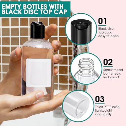 3Pcs 8 oz Clear Plastic Squeeze Bottles with Disc Top Caps