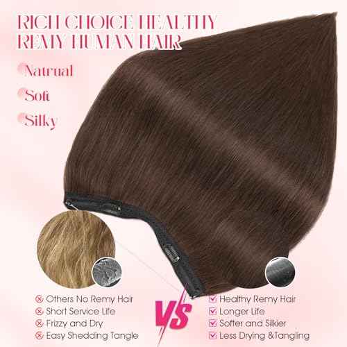 Rich Choices 100% Real Human Halo Hair Extensions for Women Remy Halo Extension Invisible Wire Hairpiece Clip in One Piece Hairpiece Upgrade Adds Weight 100g 20 Inch #02 Dark Brown