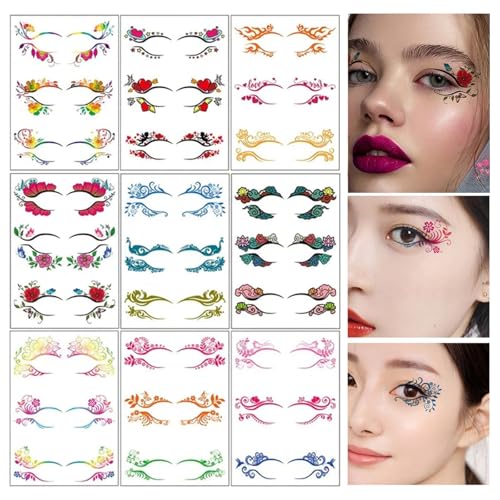 60 Pairs Halloween Christmas Eye Shadow Tattoo Sticker Eyeliner Temporary Tattoos Transfer Eyeshadow Stickers for Women Eye Makeup Decorations