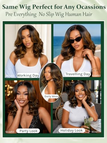 KLAIYI Ombre Balayage Brown Body Wave Bob Wig - Glueless 10-Inch