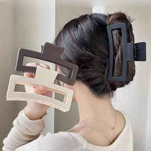 3Pcs Jumbo Hair Claw Clips for Thick Hair, 5 Inches Extra Large Non-Slip Hair Claws Rectangle Hair Clips for Buns Ponytails Strong Hold Hair Accessories for Women Girls
