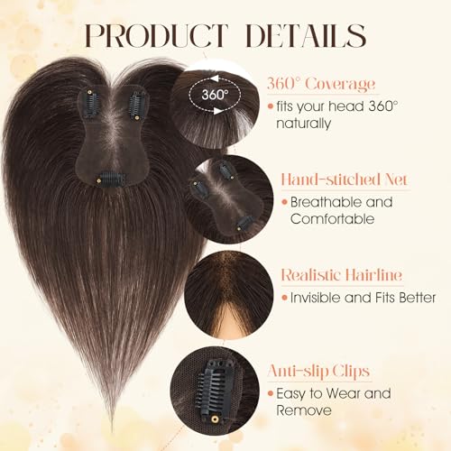 S-noilite Human Hair Topper 11" Breathable Base Natural Black