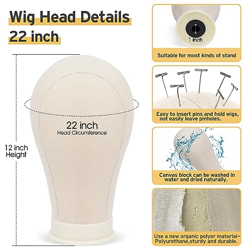 Klvied Reinforced Wig Mannequin Stand with Head, Dual-use 22 Inch Canvas Wig Head Display, Adjustable Clamp Wig Holder, Manikin Head Set for Cosmetology Hairdressing Training with Carrying Storage Bag