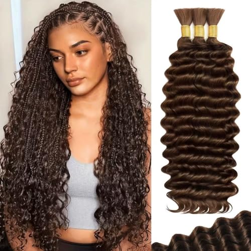 100% Human Hair Boho Braids Deep Wave 18in #4 Brown