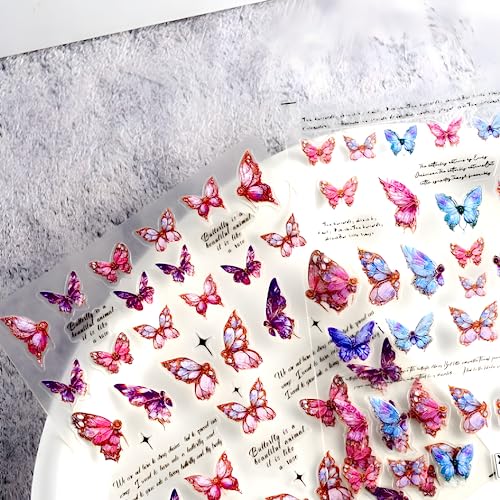 Butterfly Nail Art Stciekrs Decals 5D Self-Adhesive Pegatinas Uñas Nail Decals Pink Butterfly Nail Supplies for DIY Acrylic Nails for Women and Girls