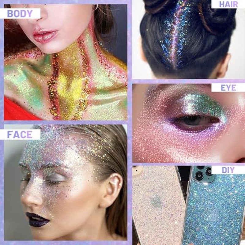 DAGEDA 2Colors Roll-on Body Glitter Gel for Body, Hair, Face, Holographic Glitter Makeup for Rave Accessories, Body Shimmer Hair Glitter Gel for Halloween Makeup(Sparkling Pink+Pink)