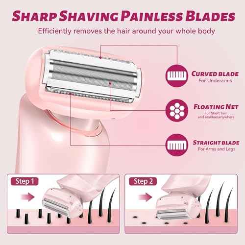 NaTuGi 2 in 1 Electric Shaver for Women Wet Dry Dual Use IPX7 Waterproof with LED Display USB Recharge Dock Dry Use Body Hair Trimmer and Facial Hair Remover for Bikini Underarm Leg Arm Face (Pink)