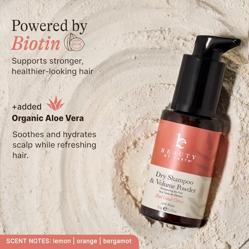 Beauty by Earth Non Aerosol Dry Shampoo Powder - Volumizing Non Toxic with Biotion, Oil-Absorbing Natural Ingredients, Made in USA
