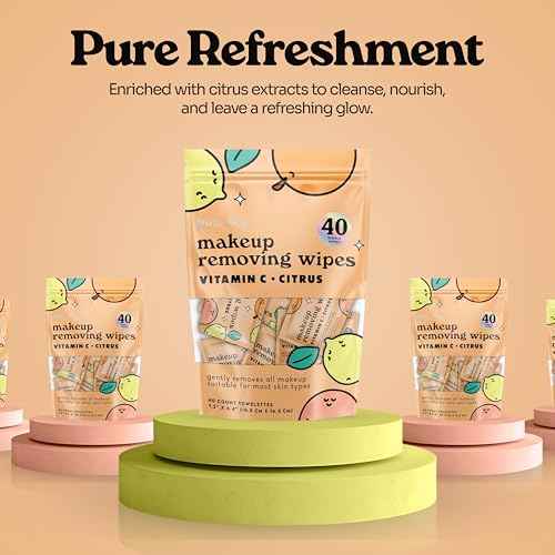 Pink Sky Makeup Remover Wipe for Face - Ultra Soft, Mini Makeup Wipes Individually Wrapped, Travel Makeup Wipe, Gently Cleanse & Remove, 40 Count (40 Wipes, VITAMIN C & CITRUS)