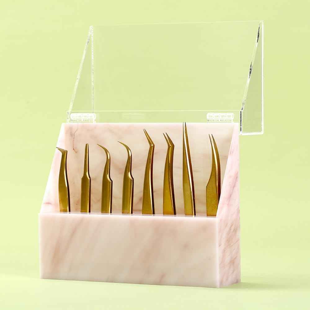 Dust-proof Tweezers Holder Lash Extension Supply Stand Holder, 8 Holes Tweezers Storage Holder for Eyelash Extensions Supplies Acrylic Display Stand Salon (Pink)1