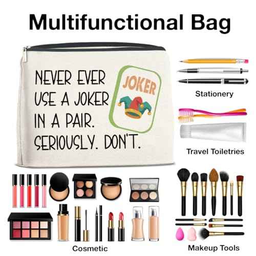 Funny Makeup Bag Mahjong Gifts for Women, Mahjong Lover Gifts Cosmetic Bag Zipper Makeup Pouch