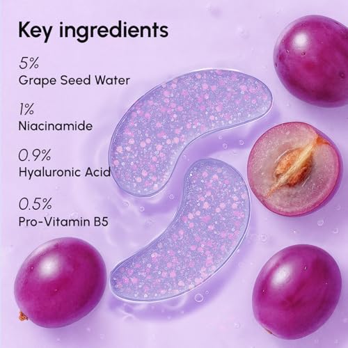 MAREE Violet Eye Gels - Marine Collagen Under Eye Patches for Puffy Eyes - Undereye Mask Patches for Women - Moisturizing Gel Eye Masks with Grape Water - Gel Pads