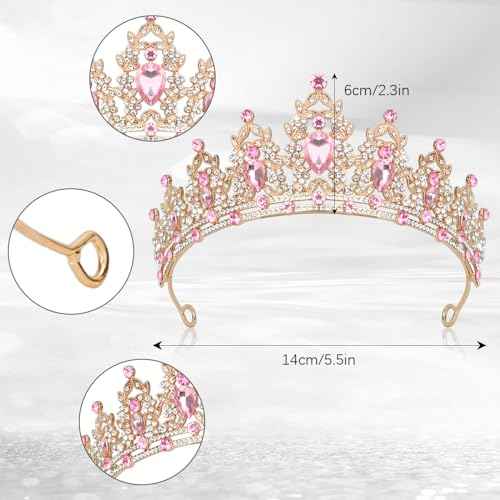 Pink Rhinestone Tiara, Baroque Style, Women's Queen Crown, Adult Tiara Headband, Perfect for Parties, Prom, Wedding, Birthday, Pageant, Fiesta, etc.