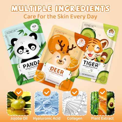 9 Pack Animal Face Masks Skincare for Kids, Bulk Sheet Hydrating Face Mask for Kids Skin Care, Collagen Face Mask for Teens Women, Christmas Gifts, Spa Party Gifts for Teen Girls