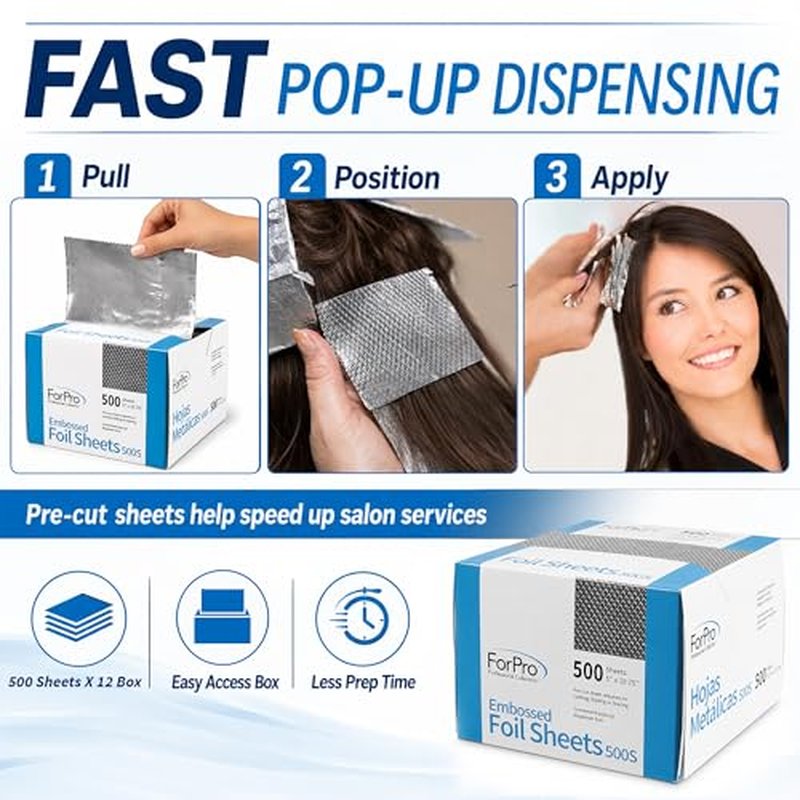 ForPro Embossed Pop-Up Hair Foil Sheets - 500 Count, 5" x 10.75"