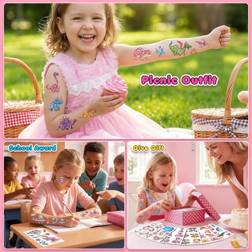 36 Sheet Glitter Temporary Tattoos for Kids, 240 Designs
